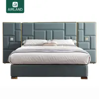 लक्जरी चमड़े बिस्तर फ्रेम आधुनिक होटल बिस्तर यूरोपीय शैली फैशन राजा आकार बिस्तर लकड़ी मंच चारपाई की अगली पीठ आधार में एक बॉक्स