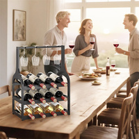 Porte-vin sur pied en fer minimaliste moderne avec support pour 6 bouteilles et 4 verres, meuble de maison