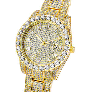 Nouvelle montre Hip Hop en acier inoxydable avec strass et quartz, cadran romain, lunette en or et diamants, bijoux de luxe, montre glacée - Product Image 4