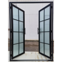 Puerta de Vidrio con Marco de Metal Doble, Estilo Francés, Exterior, Moderna, de Hierro Negro, Personalizada, Venta al Por Mayor Directa de Fábrica