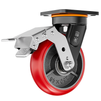 Roue pivotante à roulement en polyuréthane rouge, longueur de moyeu personnalisée pour chariot d'entrepôt, carton en vrac, faible MOQ direct