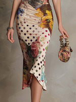 Robe midi élégante Joydressing à motifs floraux et pois, sexy, froncée, col cœur, avec dentelle, pour fêtes, vente en gros