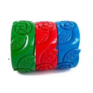 Unique ANEES HANDICRAFTS Flower & Leaf Resin Carved Bangles <b>Bracelet</b> Green <b>Red</b> Blue Unisex Romantic Engagement Wedding Jewelry - Product Image 1