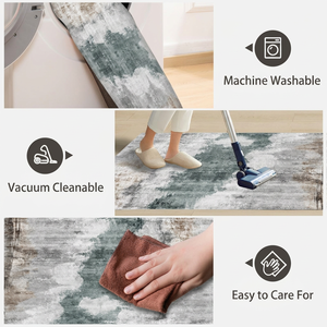 EiffelHome TPE Washed Imitation Cashmere Stripe Pattern Floor Mat Machine Washable Foldable Living Room Carpet Area Rug Set - Product Image 4