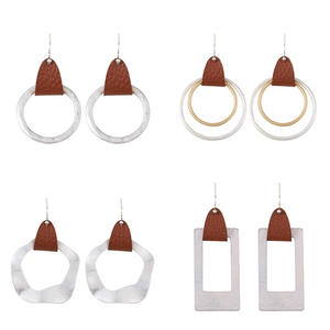Faux Leather Earrings Stylish New Geometric <b>Sand</b> <b>Silver</b> Leather Pendant Earrings for Women Uionen 880 - Product Image 5
