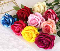 Fleurs artificielles en velours de soie synthétique en gros, roses rouges de haute qualité, toucher réel, faites à la main, pour mariage, fête des mères, Noël