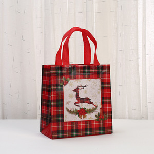 Non Woven Fabric Christmas <b>Gift</b> <b>Bags</b> Red Plaid Printed Fashion Style 23x22x11cm For Holiday <b>Party</b> Packaging - Product Image 3