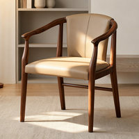 Chaise de salle à manger MULIGNA moderne en bois de caoutchouc avec revêtement en cuir véritable, écologique, pour la maison, le bureau et le bar.