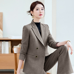 Women's Wool Blazer Two Piece Set Rose Red Three Quarter Sleeve Formal Workwear Commute Anti Wrinkle Suit - Product Image 4