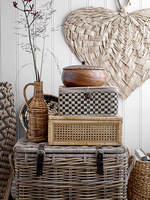 Nouveau Style Vintage boîtes d'exposition en rotin et canne avec couvercle en verre boîte de rangement en rotin tissé pour la décoration de la maison