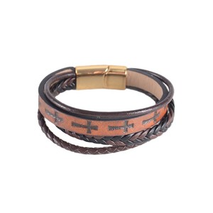 Men's Handmade Woven Cross <b>Leather</b> <b>Bracelet</b> Zinc Alloy Magnetic Clasp Brown 7.5in 8.5in 9in Gift Jewelry - Product Image 3