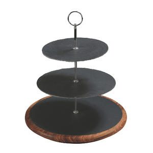Assiette à Sushi à 3 Niveaux Nordic Retro <span class=keywords><strong>Vintage</strong></span> Rustic Wood Black Slate Dessert Wedding Cup Cake Stand - Product Image 2