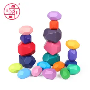 Good Quality Wooden Building Blocks Rainbow Stacking Educational Preschool Learning Balancing Stone Rocks Toys