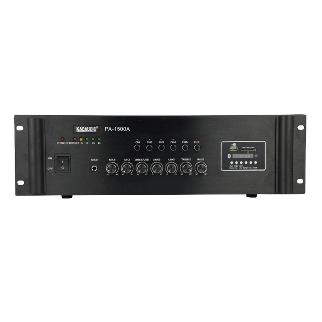 JBHKJ PA-1000A 1000W 1-Channel Home Amplifier with AC Power Class D 70V/100V USB for FM 4-16 Ohm Output Aluminum Alloy