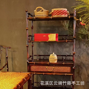 Handmade Bamboo Chinese Style Display Shelf Multi Compartment Storage Cabinet Eco Friendly Antique Design - Product Image 1