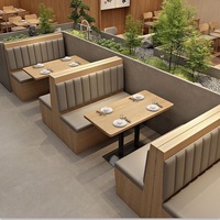 Ensemble de banquettes de restaurant en métal durable sur mesure avec banquette rembourrée moderne, table à manger en bois et chaises (4 places)