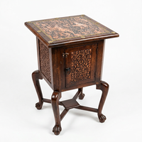 Table à manger carrée en bois massif sculptée à la main, style arabe islamique, plateau en marbre, 4 places, aspect antique, meubles de salle à manger pour la pièce
