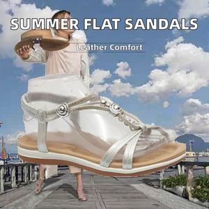Sandalias Planas de Cuero Genuino para Mujer, Estilo Coreano, Cómodas, para la Playa, Vacaciones, Sandalias Deslizantes - Product Image 4