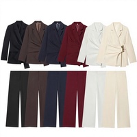 ZEVITY Setelan Wanita Musim Panas 2026 Terbaru Jaket Kancing 9363590 Celana Lurus Bahan Polyester Velour Anti Kusut