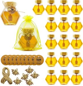 Tarros de miel hexagonales de vidrio de 3.38 oz (100 ml) para bodas, baby showers y recuerdos de fiesta - Product Image 1