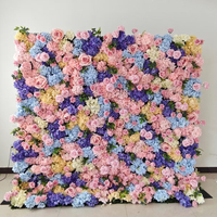 G122 New Trend Floral Wall Colorful Rose Wedding Background Flower Wall Backdrop 8ft X 8ft Roll up Artificial Pink Flower Wall