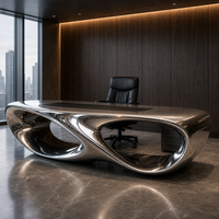Bureau moderne en acier inoxydable 304, forme de bureau, forgé à la main, poli miroir, luxe personnalisé, bureau d'hôtel