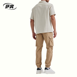 Pantalones Cargo Retro <span class=keywords><strong>caqui</strong></span> para hombre, 100% algodón, transpirable, medio plano, multibolsillos, informales, Jogger, logotipo personalizable, ropa teñida de colores - Product Image 3