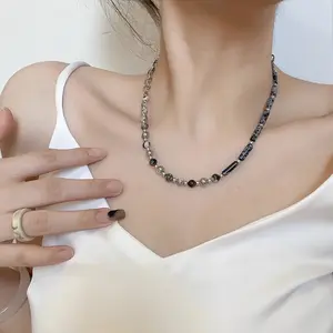 New Chinese Beaded Men's And Women's Necklaces Black And White Natural Stone Collarbone Chain Niche High-grade Accessories