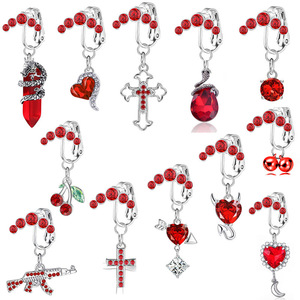 Clip de diamant rouge Zircon pendentif pierre Style sans poinçon en acier inoxydable nombril ongles bijoux de mode Piercing bijoux - Product Image 1