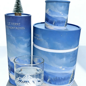 Emballage cylindrique pour tasse de montagne enneigée, boîte cadeau, emballage cylindrique en papier épais et rigide pour tasse à whisky, antichoc et incassable - Product Image 1