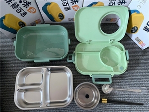 กล่องข้าวเด็กแบบเก็บอุณหภูมิ กล่องอาหารกลางวันไมโครเวฟ PP โลหะ กล่องใส่อาหารสแตนเลส 304 พร้อมกระเป๋าใส่กล่องอาหารกลางวัน - Product Image 5