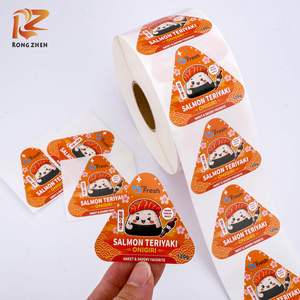 Custom Waterproof Food Grade <b>Freezer</b> Adhesive Roll Triangle Onigiri Labels Logo Stickers for Sushi Takeaway Packaging Box <b>Bag</b> - Product Image 2