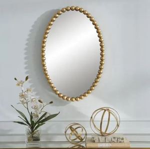 Espejo de Pared Ovalado con Cuentas, Marco Dorado con Perlas, Decorativo para Sala de Estar, Decoración <span class=keywords><strong>del</strong></span> Hogar, Venta al por Mayor - Product Image 1
