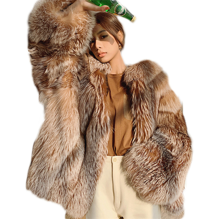 Fox Fur Fur Coat Mid Length Silver Fox Coat Wide Plus Size Women's Coat Winter