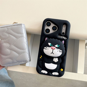 เคสโทรศัพท์ซิลิโคนลายการ์ตูนลูซิเฟอร์พร้อมขาตั้งแบบยืดหดได้สำหรับ iPhone 17 16 15 14 13 Pro Max ที่วางโทรศัพท์รูปแมวน่ารัก  ฝาหลังยาง - Product Image 5