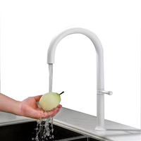 Robinet de cuisine extractible blanc finition zinc poli moderne à douchette haute monocommande à poser sur comptoir mitigeur eau chaude/froide avec valve en céramique