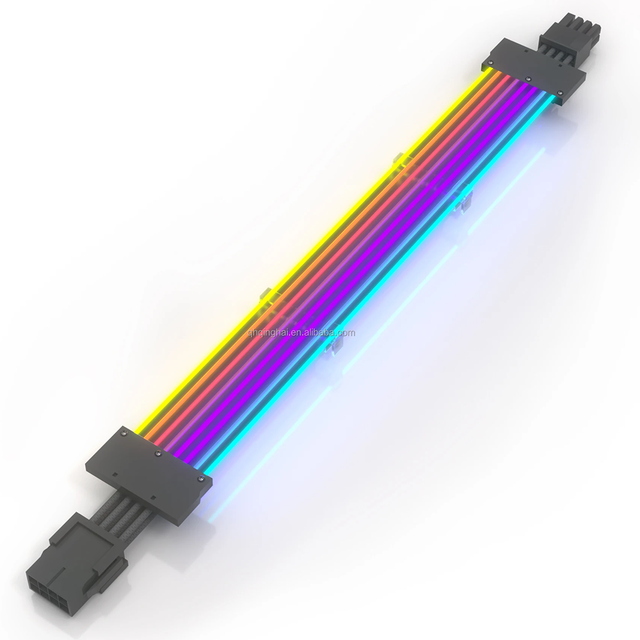 Custom 30cm White & Black Neon RGB Power Extension Cable Set 8Pin CPU + GPU 18AWG Sleeved