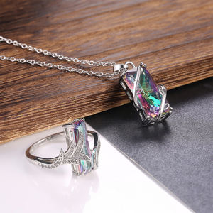 Anillo/Collar de Piedras Rectangulares Multicolores CAOSHI, Diseño Novedoso, Venta Directa de Fábrica, Conjunto de Joyería para Mujer para Bodas - Product Image 5