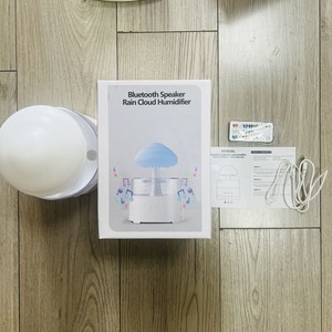 Raindrop Humidifier <b>With</b> Bluetooth Speaker And Led Light For Home Desk Use White Color - Product Image 3
