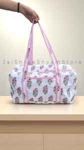 Lightweight Durable Cotton Quilted Duffle Bag Handcrafted Travel Bag <b>Soft</b> Spacious Carry Bag For Gym Or Short Trips - Product Image 3