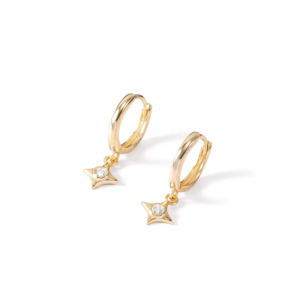 उचित मूल्य 925 स्टर्लिंग चांदी 18k सोना मढ़वाया आभूषण स्टार कान की बाली स्फटिक कान की बाली अमेरिकी डिजाइन कान की बाली महिलाओं के लिए