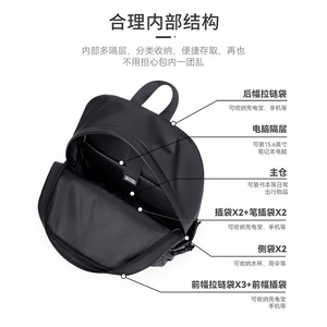 Sac à dos pour homme Ninth City, sac pour ordinateur portable de 15,6 pouces, sac d'école décontracté pour étudiants, noir - Product Image 3