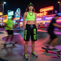 Shorts Bermuda Jogger pour Femme de Qualité Supérieure, Coupe Droite, Logo Personnalisé, Lettres Imprimées Réfléchissantes Vert Citron, Longueur Genou