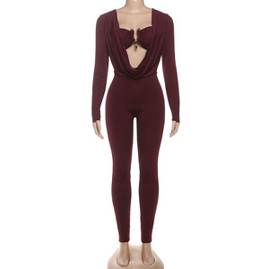 Peeqi K25Q77505 Großhandel Neue Damen-Overalls Sexy Slimming Metals Einfarbige aus geschnittene Overalls Damen One Piece Romper - Product Image 5