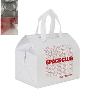 Sac isotherme non tissé imprimé avec logo personnalisé, sac de livraison de repas jetable portable pour plats à emporter et repas frais - Product Image 1