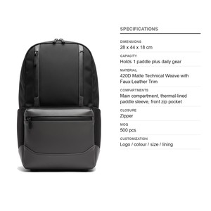 Pickleball Compact Technical <b>Backpack</b> with Base-Wrap Trim Holds 1 Paddle 420D Matte Custom Logo Wholesale - Product Image 6