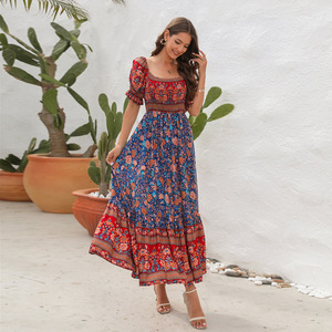 Vendita calda abiti Casual Boho donna bohémien estate manica corta Maxi <span class=keywords><strong>abito</strong></span> floreale con <span class=keywords><strong>spalle</strong></span> <span class=keywords><strong>scoperte</strong></span> per ragazze - Product Image 4