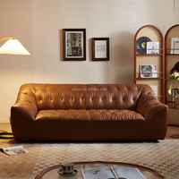 112087 Quanu Nouveau design, style vintage, canapé pouf compact en cuir véritable marron pour salon
