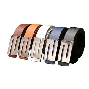 WDD352 Men Letter S Shape Alloy Buckle Fashion PU Waist Belts Women Casual Smooth Buckle Belts Unisex New Design Pants Belts