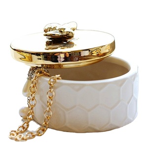 Wholesale <strong>Round</strong> Gold Silkworm Trinket <strong>Box</strong> Ceramic Jewelry <strong>Box</strong> - Product Image 1